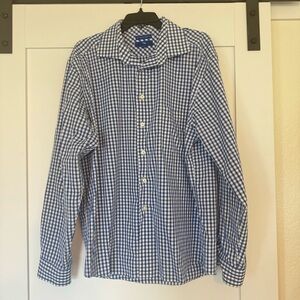 Egara blue white checkered long sleeve dress shirt
